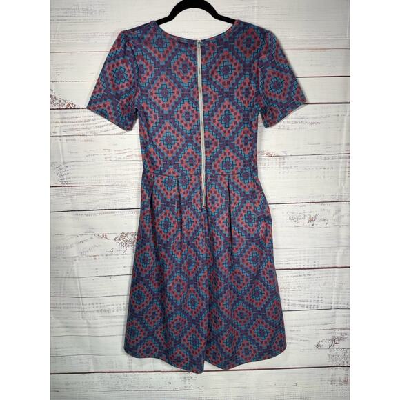 LuLaRoe Dress Women’s Size L Amelia Purple Stretch Geometric Pleated Classy - Picture 2 of 5